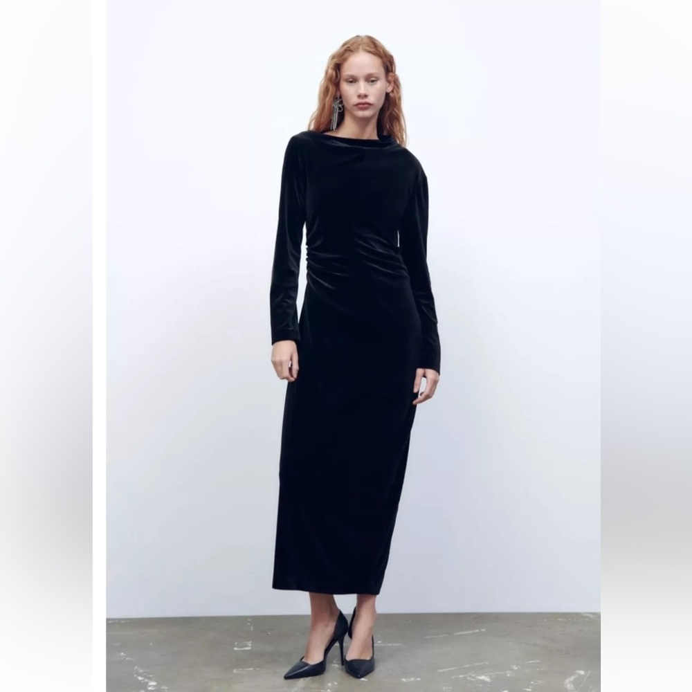 ZARA DRAPED VELVET DRESS Maxi size‎ XS